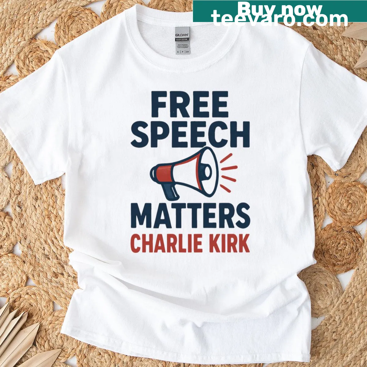 Free speech tribute T-shirt with bold text design — on a men's t-shirt