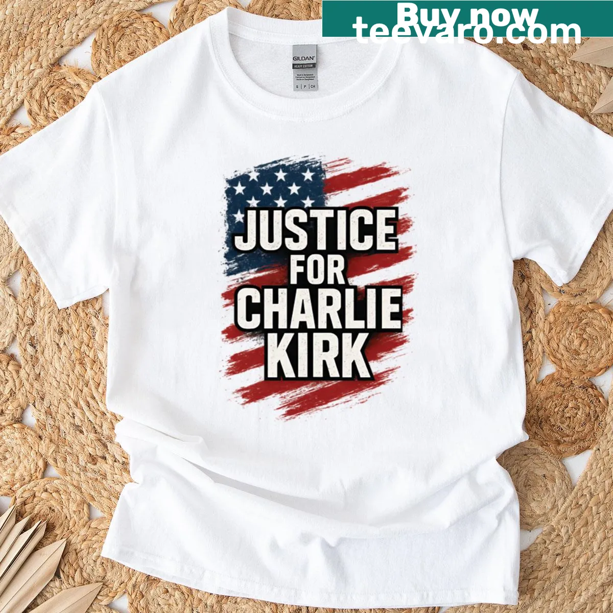 T-shirt with the phrase 'Justice For Charlie Kirk' in bold text — on a men's t-shirt