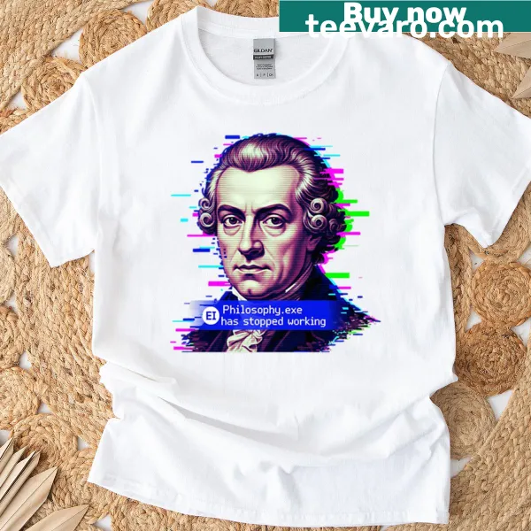 Edgy T-shirt featuring a clever play on the philosopher Kant with a glitch design