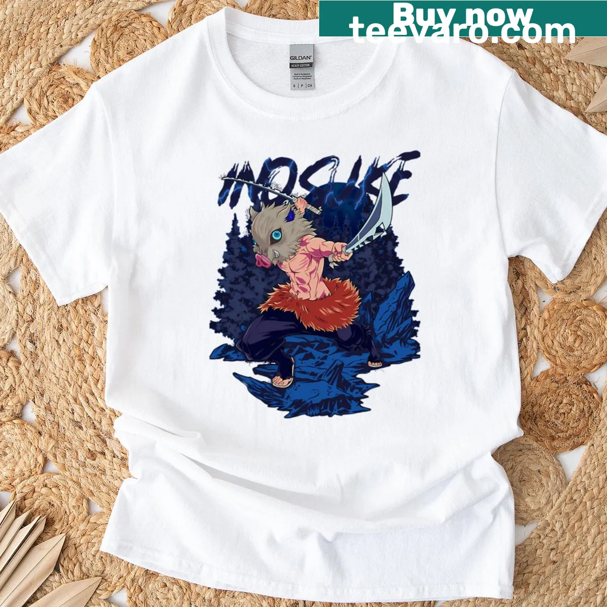 Inosuke Hashibira T-shirt with a bold character illustration — on a men's t-shirt