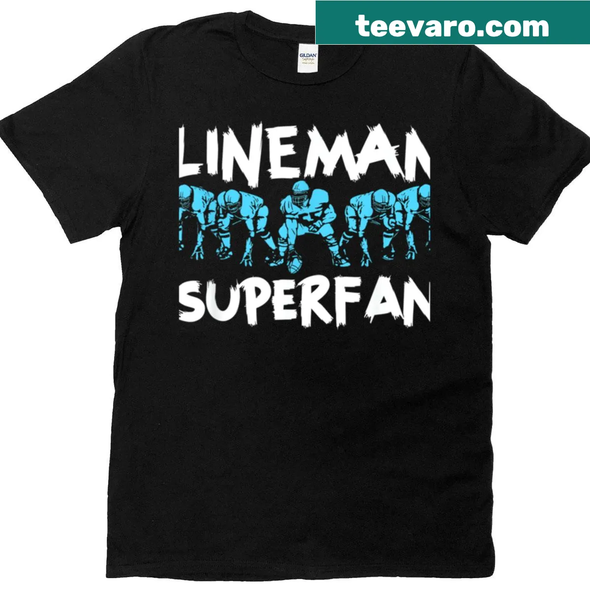 Oversized t-shirt with 'Lineman Superfan' text for football fans — on a men's t-shirt