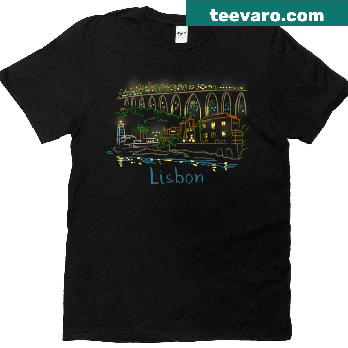 Illustrated Lisbon landmarks on a t-shirt — on a men's t-shirt