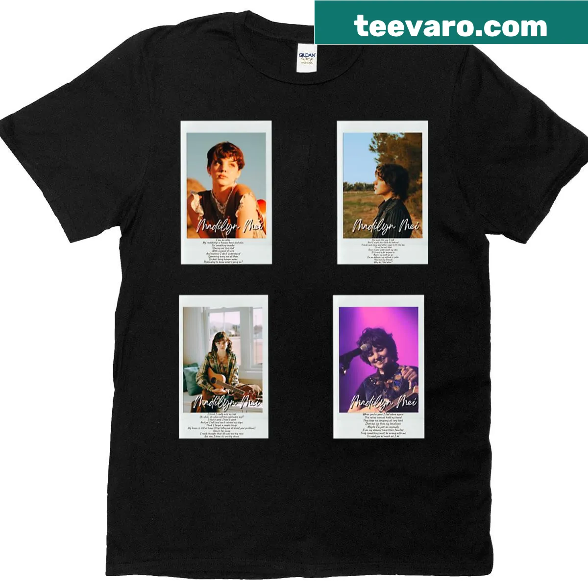 Oversized T-shirt featuring playful illustrations from Madilyn Mei sticker set — on a men's t-shirt