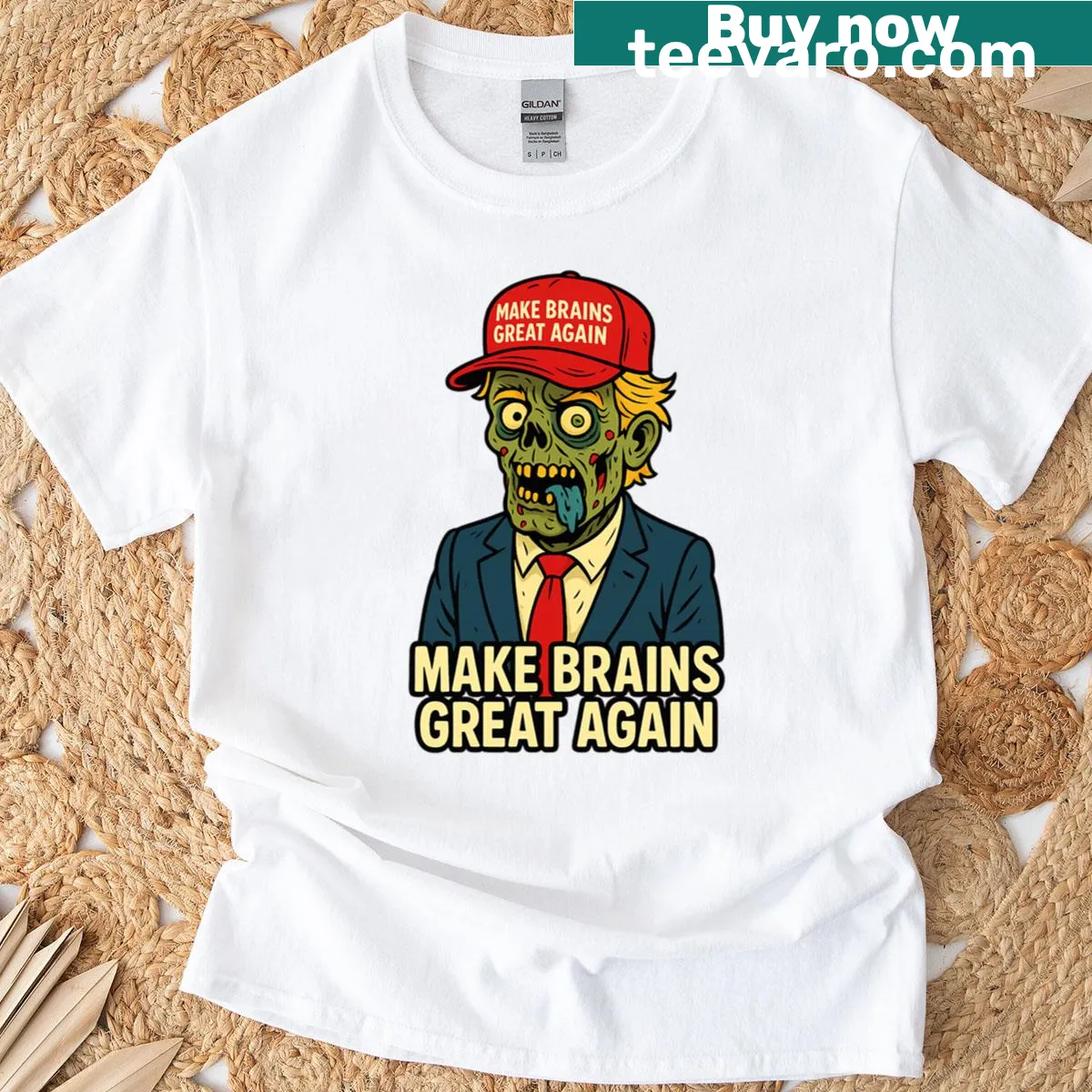 Fan art design T-shirt with 'Make Brains Great Again' phrase. — on a men's t-shirt