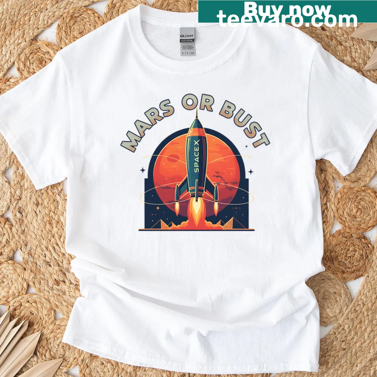 Retro T-shirt with a rocket design celebrating space exploration — on a men's t-shirt