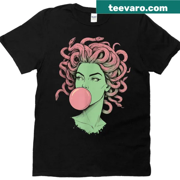 T-shirt featuring a playful Medusa with bubblegum and snake hair
