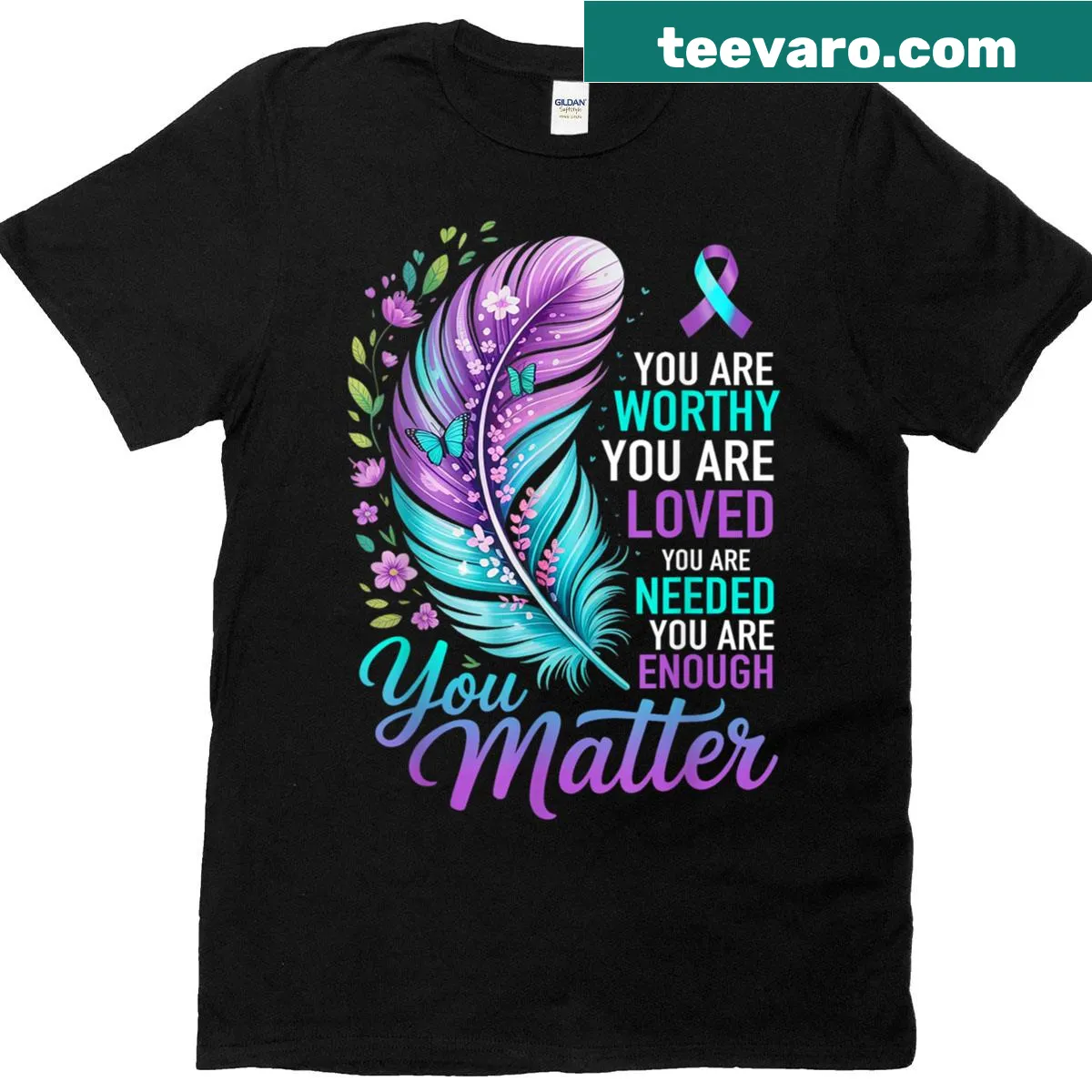 T-shirt featuring motivational quote promoting mental health awareness — on a men's t-shirt
