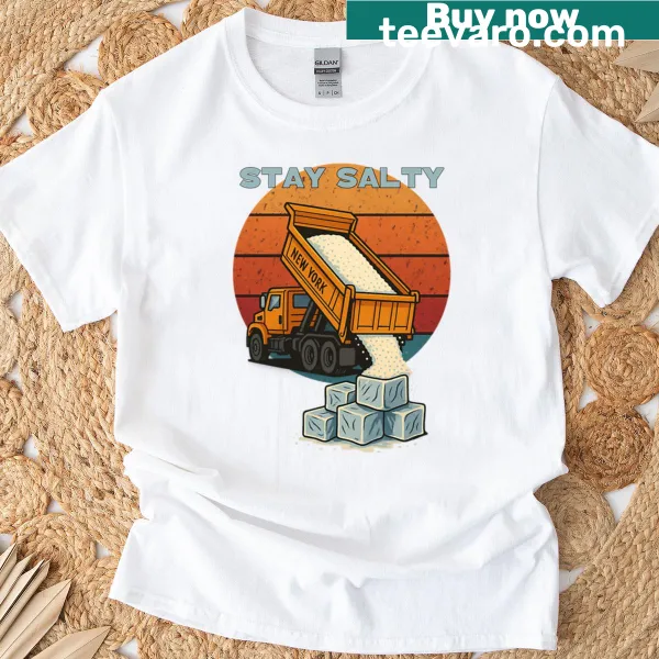 Cartoon design of a New York City salt truck on a T-shirt