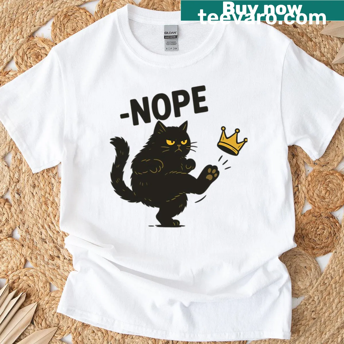 Black Cat t-shirt with No Kings In America slogan — on a men's t-shirt