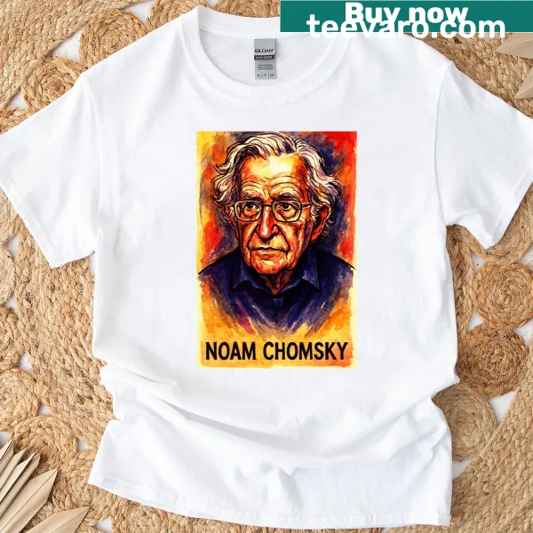 T-shirt featuring an illustrative design inspired by Noam Chomsky