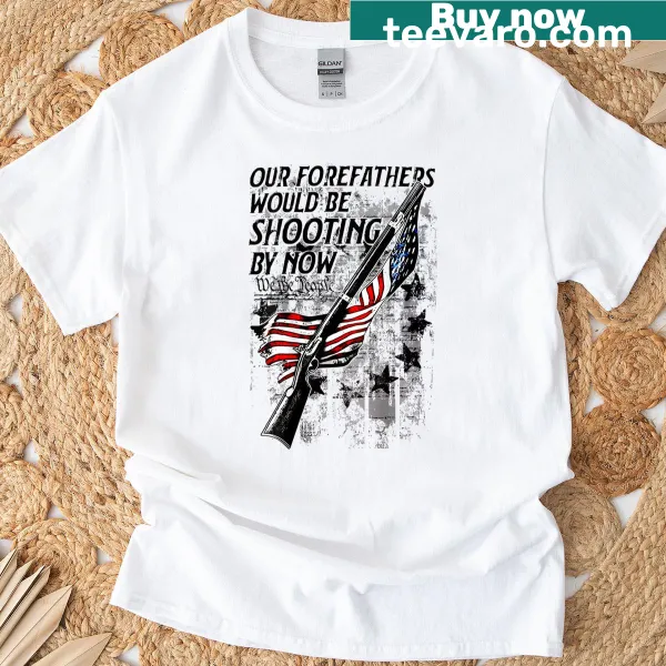 Patriotic T-shirt with US flag on back and bold text