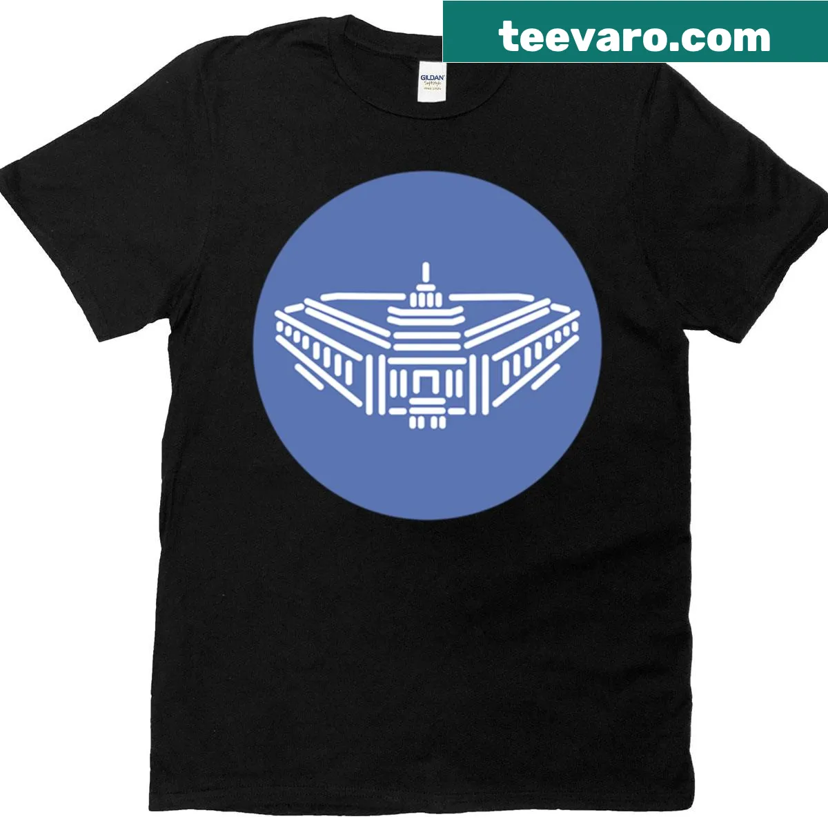 Oversized t-shirt featuring the architectural design of India's Parliament. — on a men's t-shirt