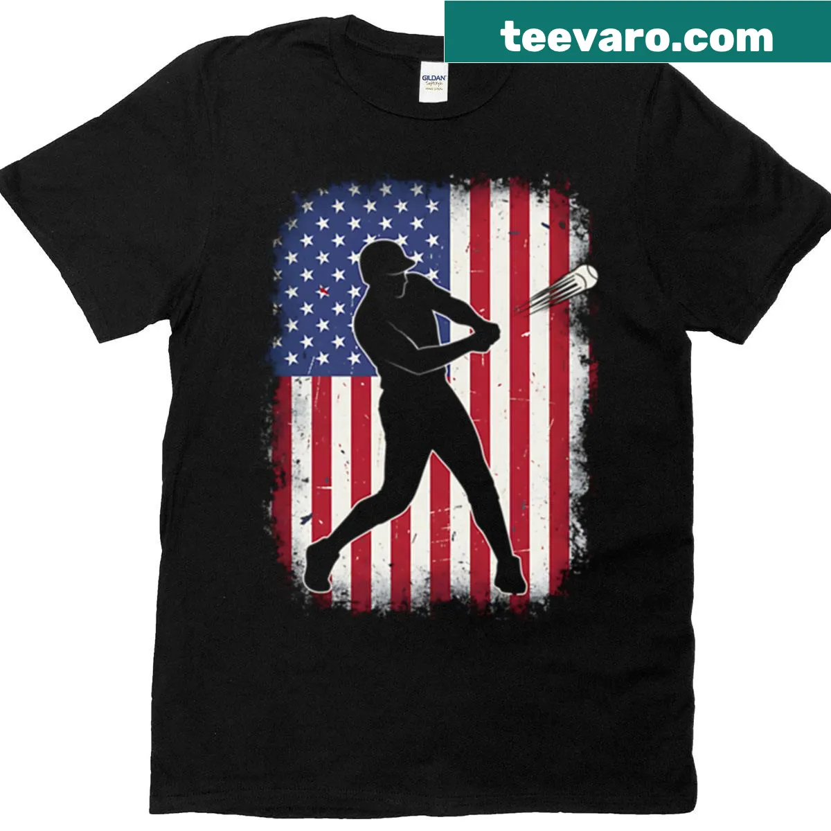 Oversized Patriotic Baseball t-shirt with American flag graphic — on a men's t-shirt