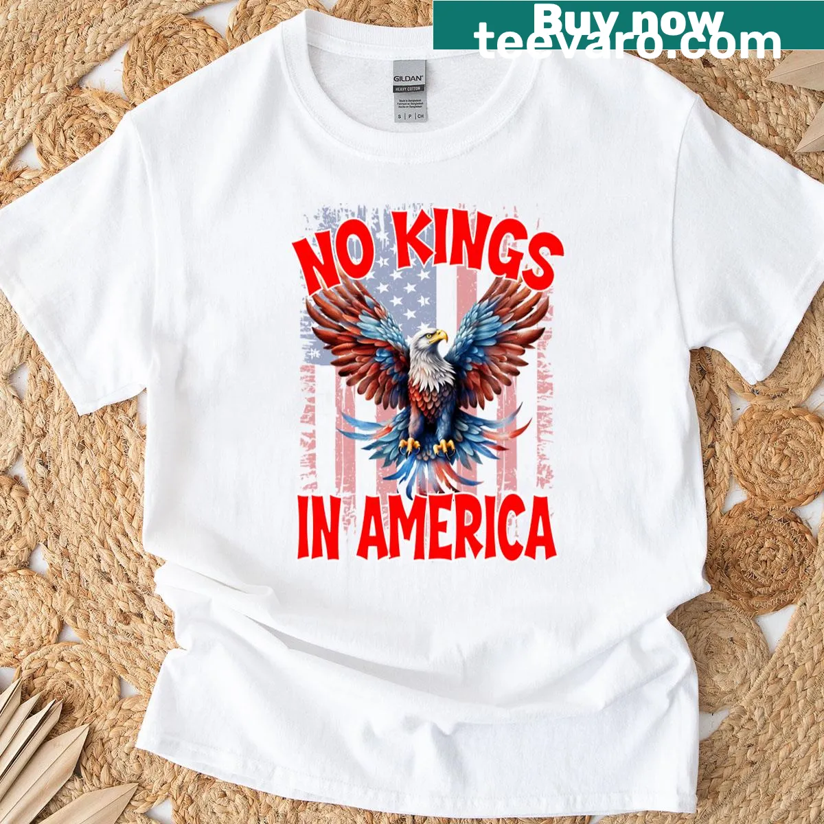 Patriotic t-shirt with American eagle and flag graphic — on a men's t-shirt