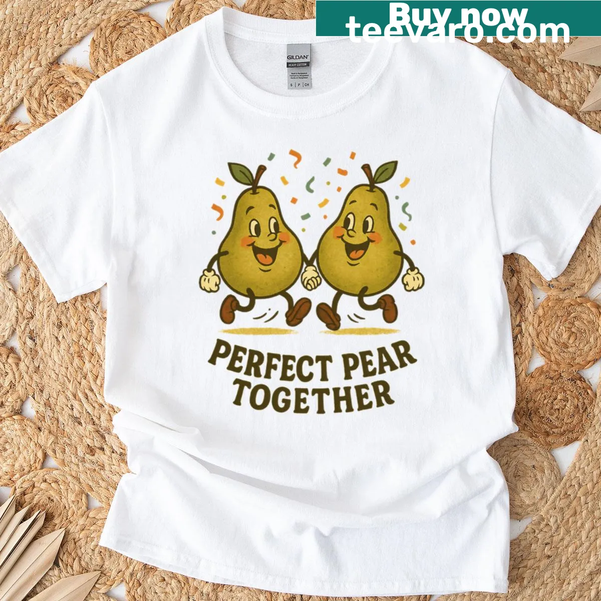 Cute couple t-shirt with pear pun illustration — on a men's t-shirt