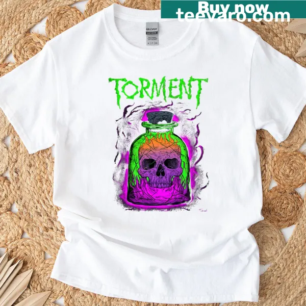 T-shirt featuring Poisoned Remains graphic with a dark theme