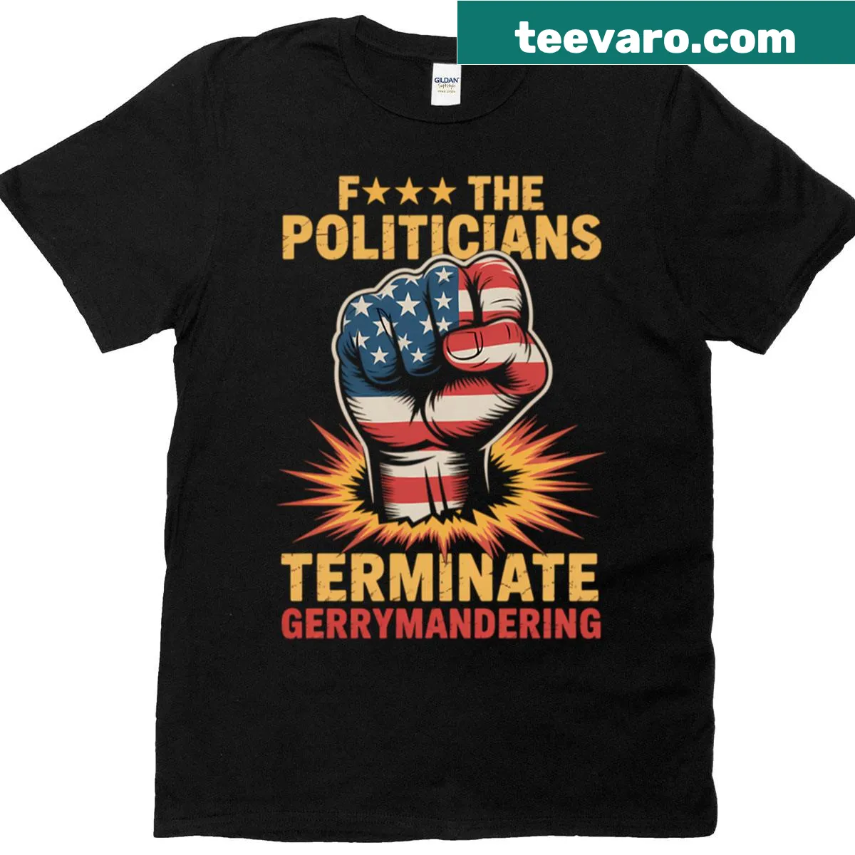 Edgy T-shirt featuring bold text about political resistance — on a men's t-shirt