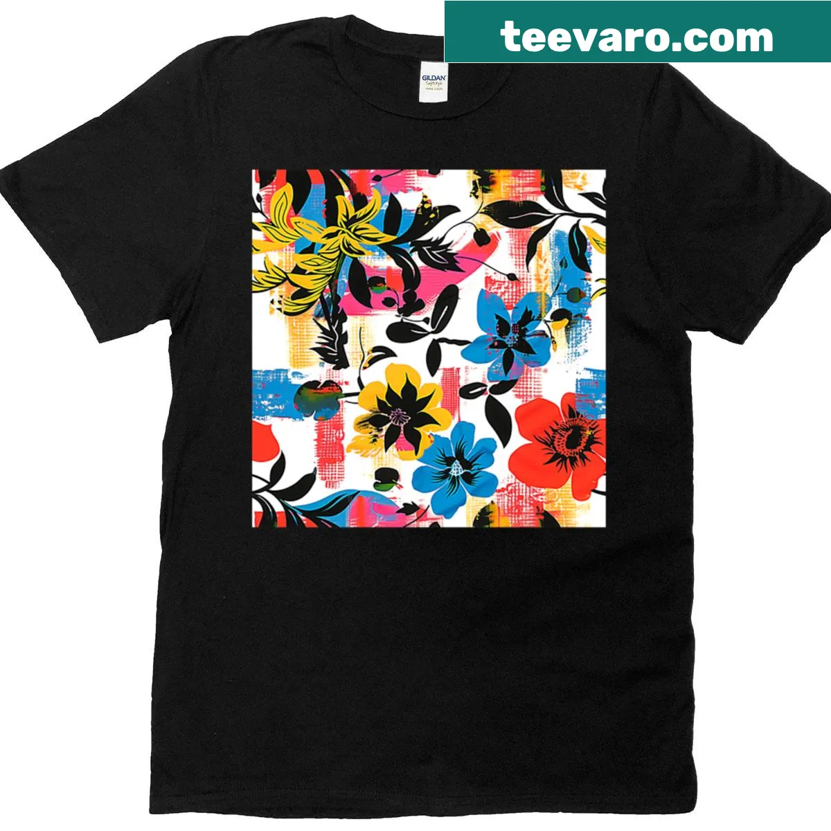 T-shirt with abstract floral art design in pop art style — on a men's t-shirt