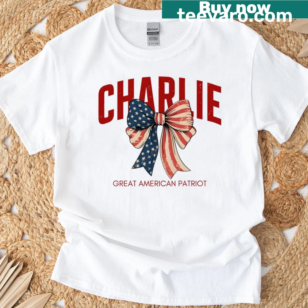 Bold text 'Pray For Charlie Kirk' on oversized T-shirt — on a men's t-shirt