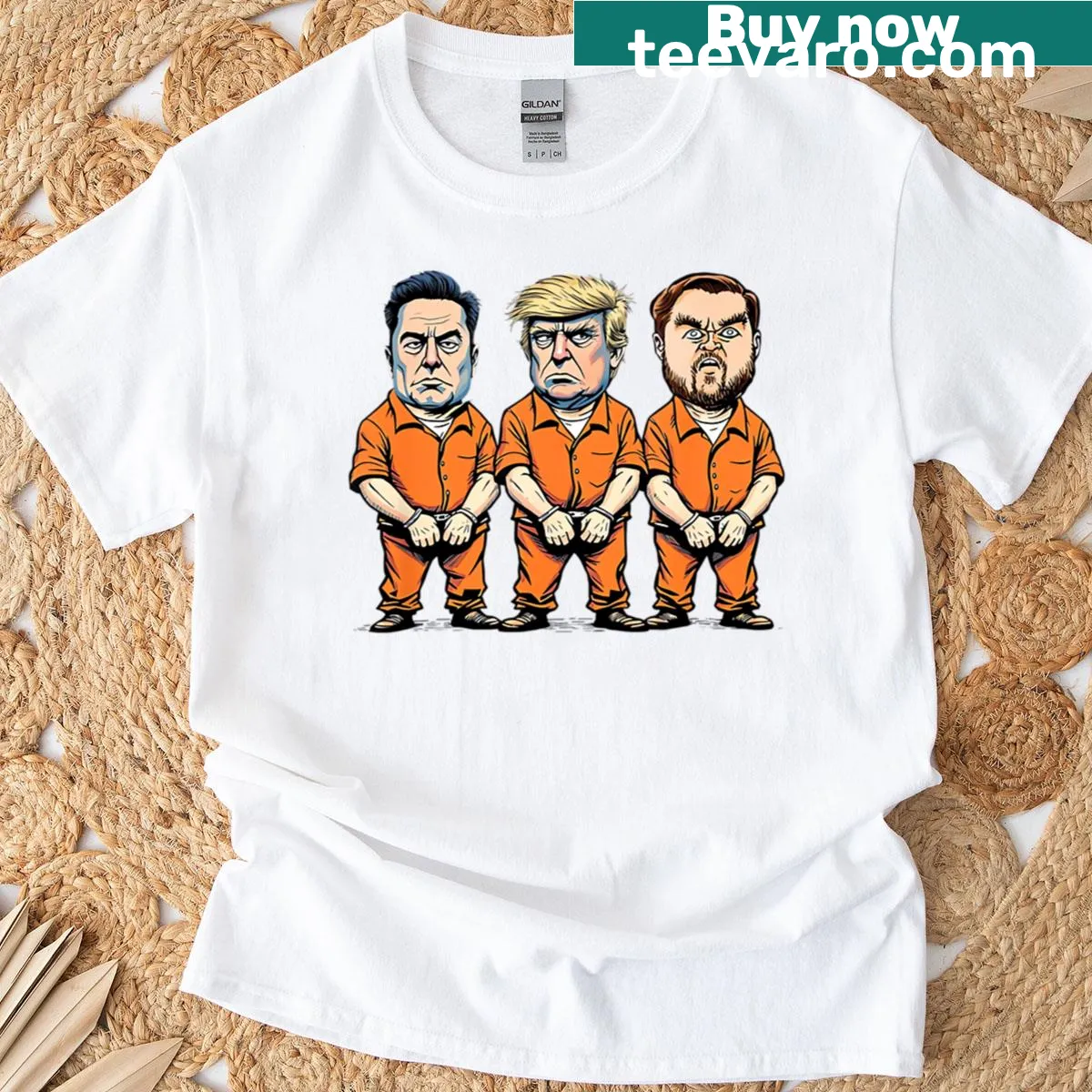 T-shirt with a bold print referencing Musk, Trump, and Vance — on a men's t-shirt