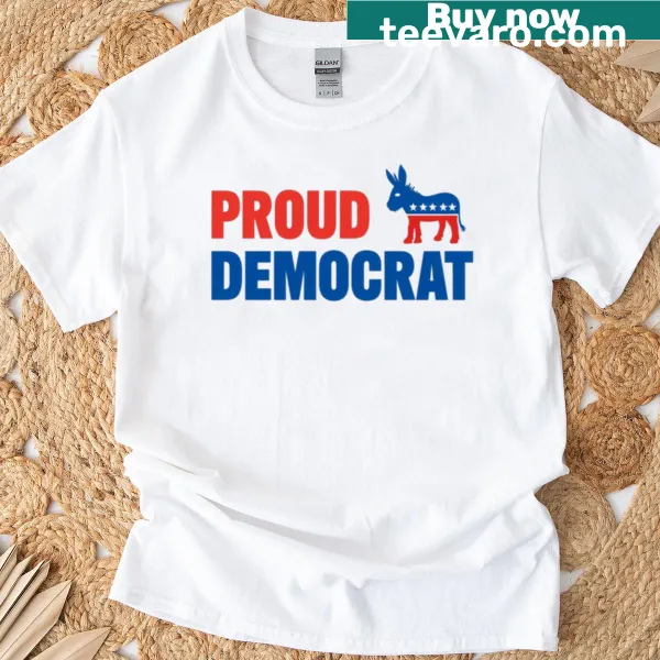 T-shirt with a political donkey emblem and the text 'Proud Democrat'