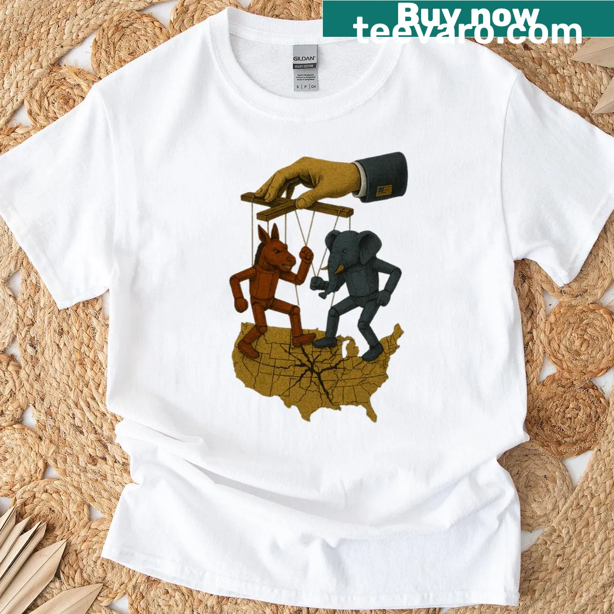 Bold 'Puppet Master' text on T-shirt — on a men's t-shirt
