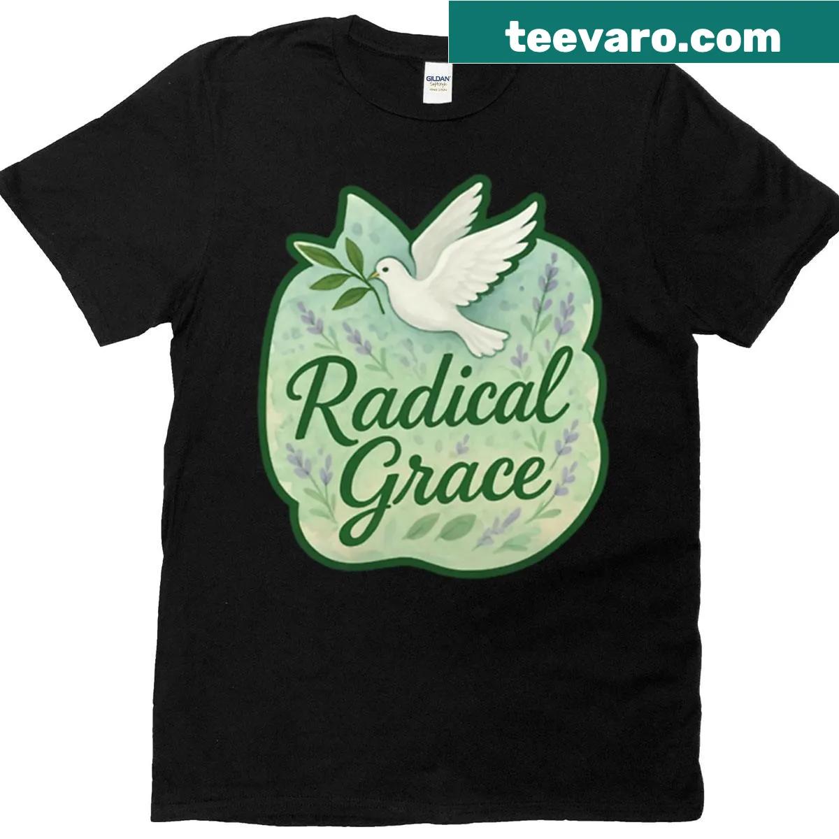T-shirt featuring an illustrated dove symbolizing grace and peace — on a men's t-shirt