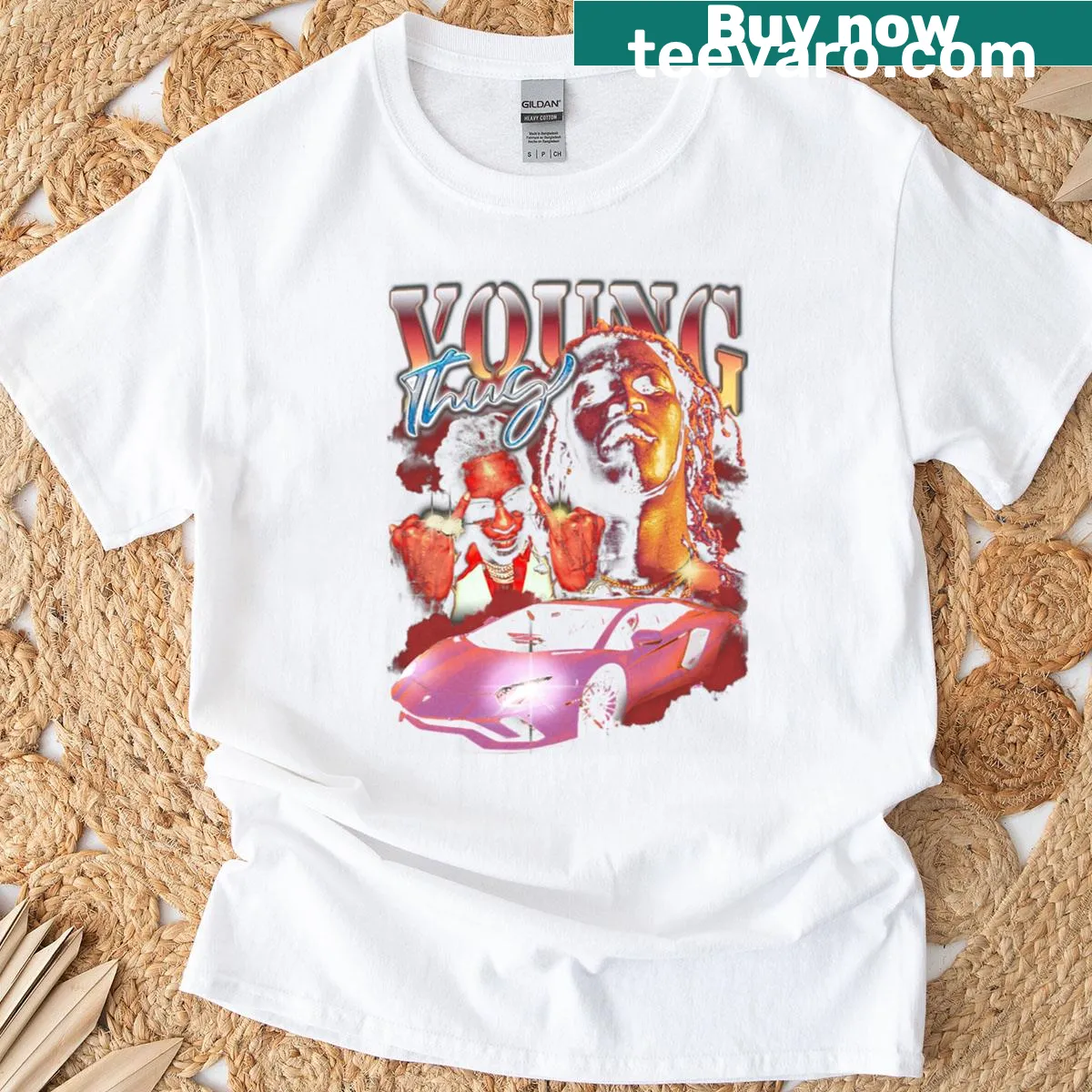 Edgy bootleg Young Thug graphic T-shirt in boxy style — on a men's t-shirt