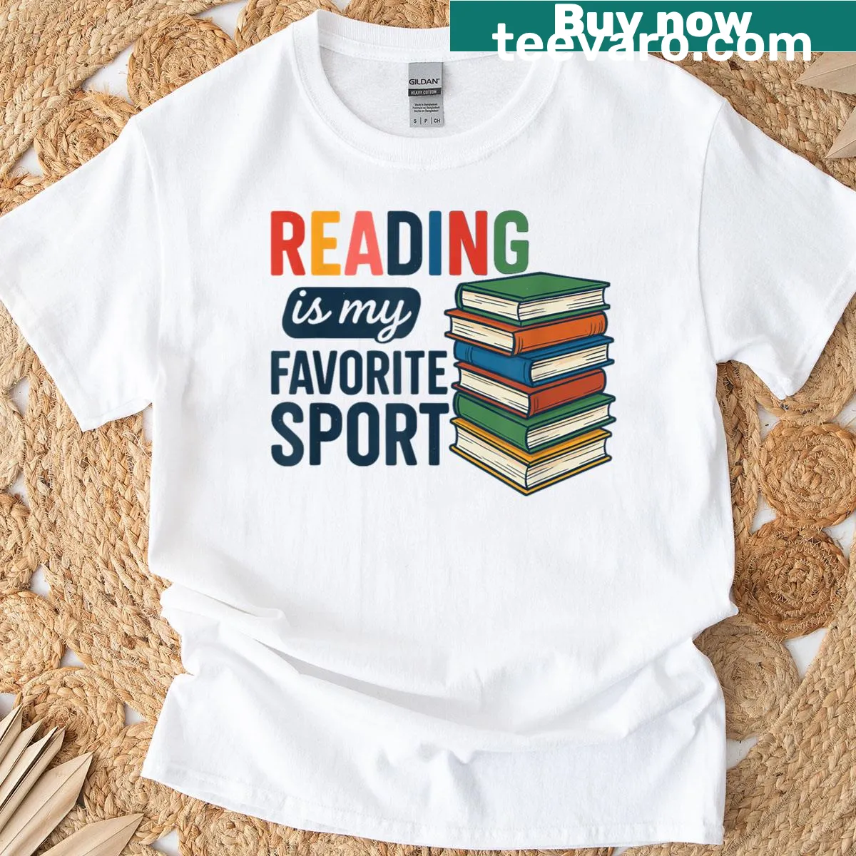 T-shirt with the phrase 'Reading Is My Favorite Sport' — on a men's t-shirt