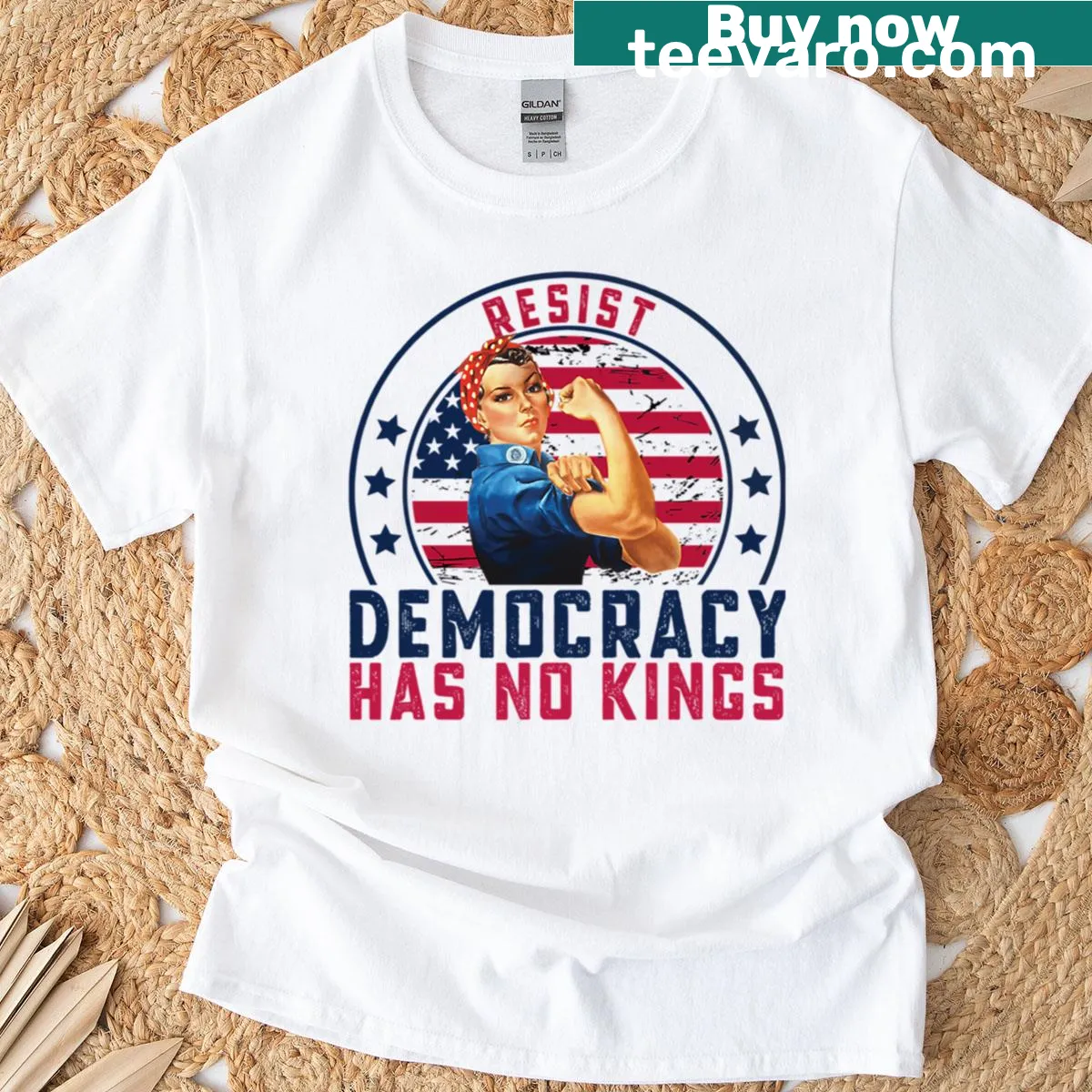 Vintage T-shirt with 'Democracy Has No Kings' in bold typography — on a men's t-shirt