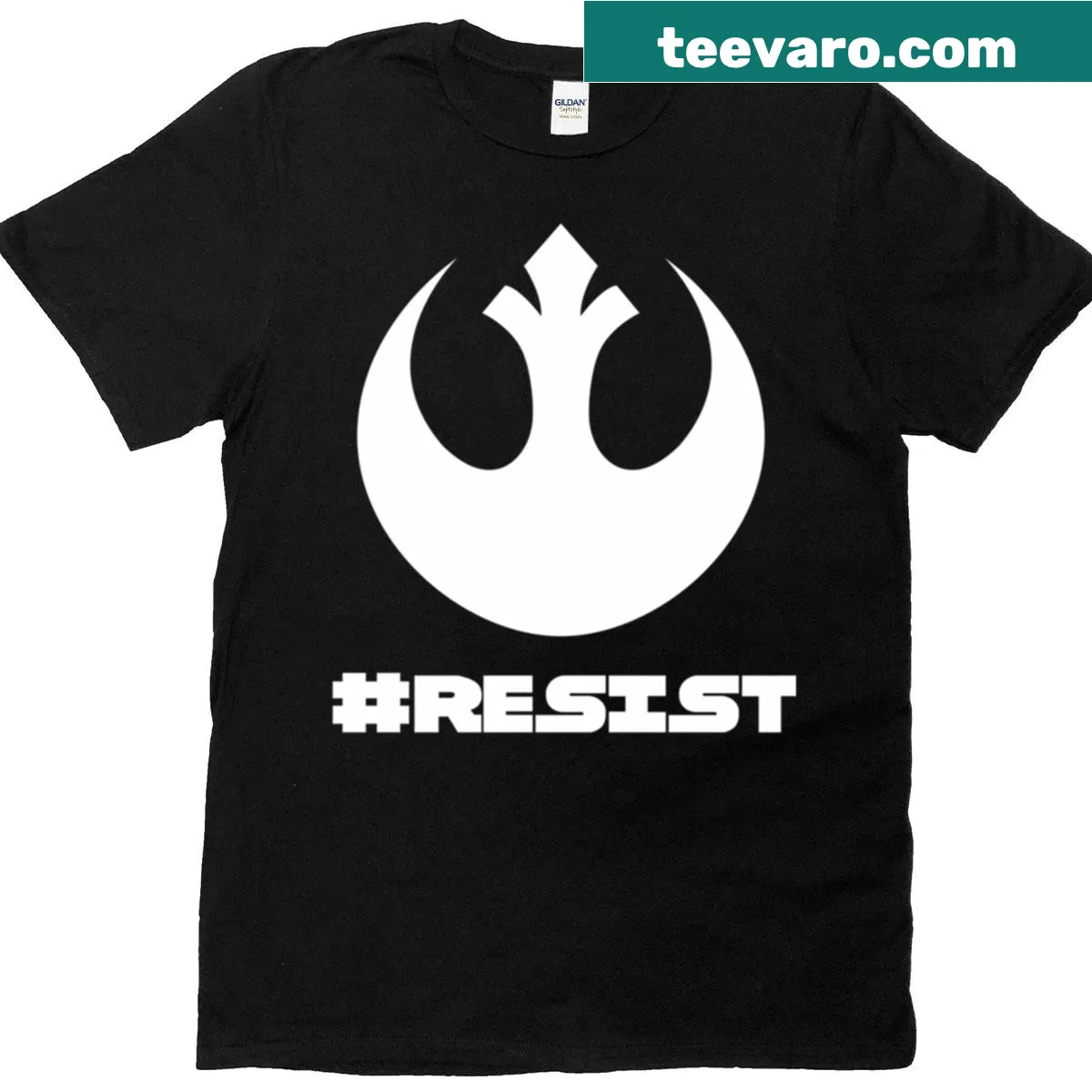 Bold typography t-shirt featuring the message 'Resist Rebel' — on a men's t-shirt