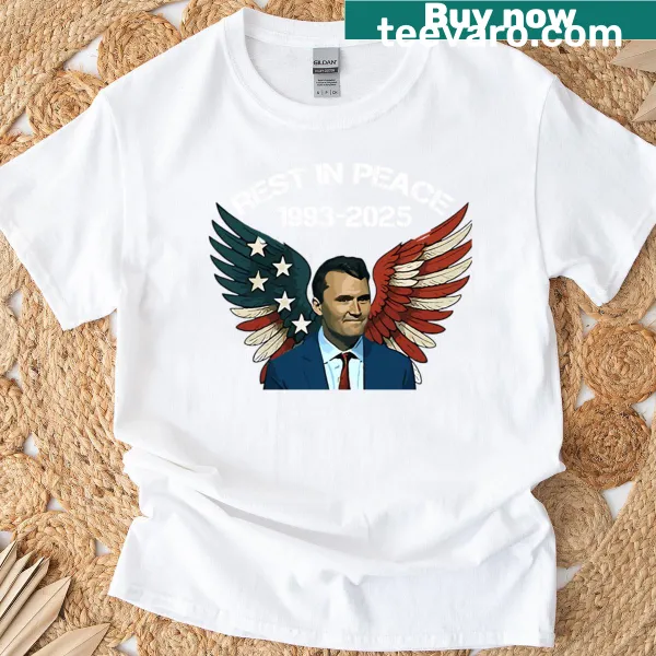 Text design 'Rest In Peace Charlie Kirk - No One Should Die' on t-shirt