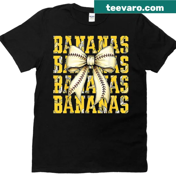 Retro-style t-shirt with whimsical banana and bow design