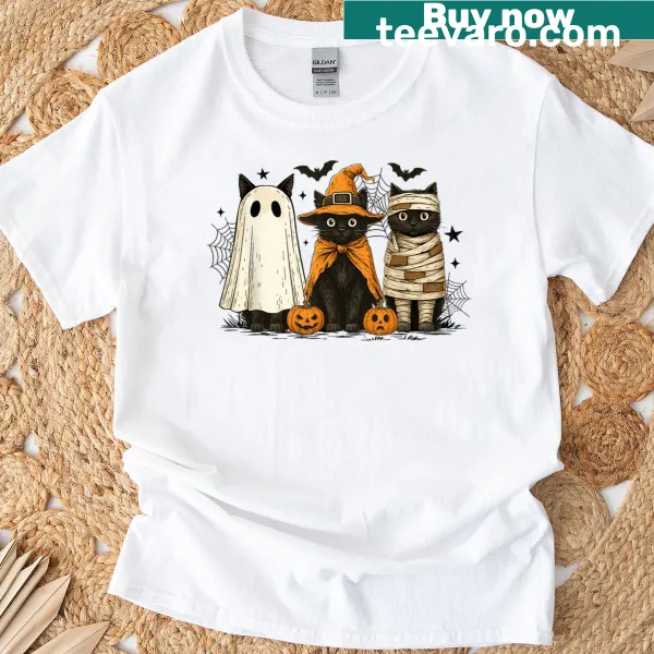 Retro black cat witch design with pumpkin for Halloween t-shirt