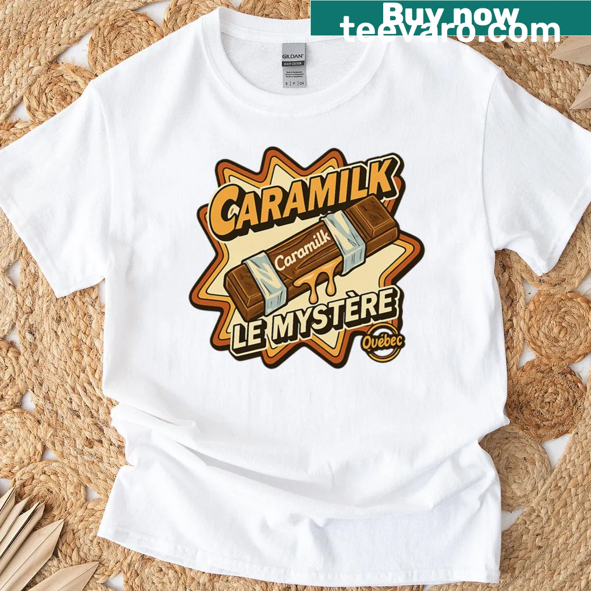 Vintage design of Caramilk chocolate bar on t-shirt — on a men's t-shirt