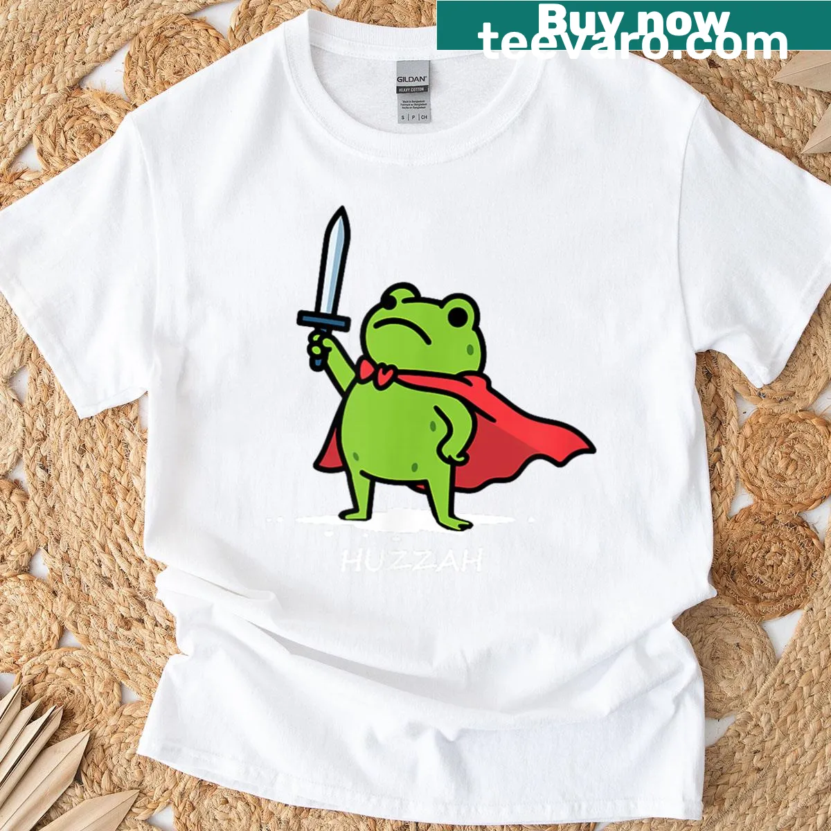 Retro knight frog t-shirt with sword and humorous quote — on a men's t-shirt