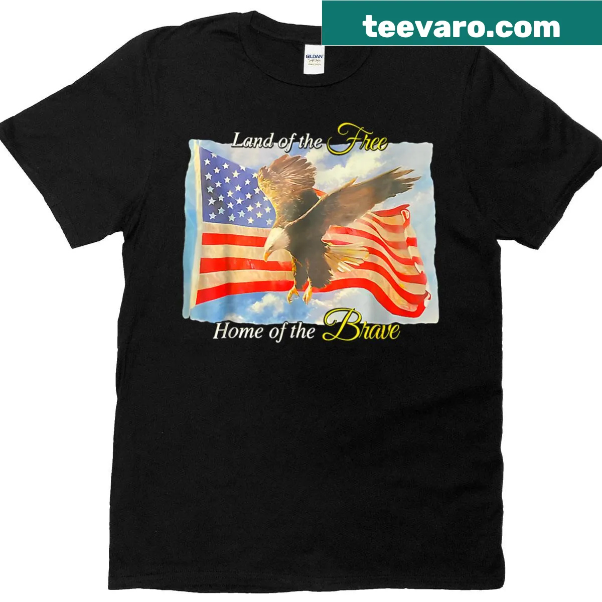 Vintage-style eagle graphic with the phrase 'Land Of The Free, Home Of The Brave'. — on a men's t-shirt