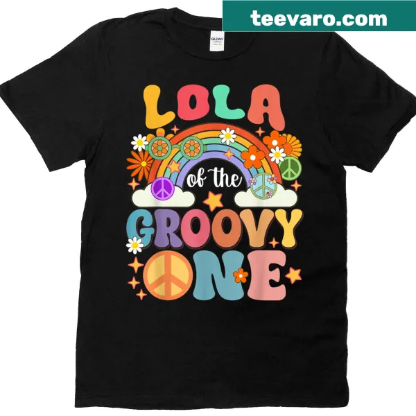 Cute cartoon T-shirt for a child's 1st birthday saying 'Lola Of Groovy One'.
