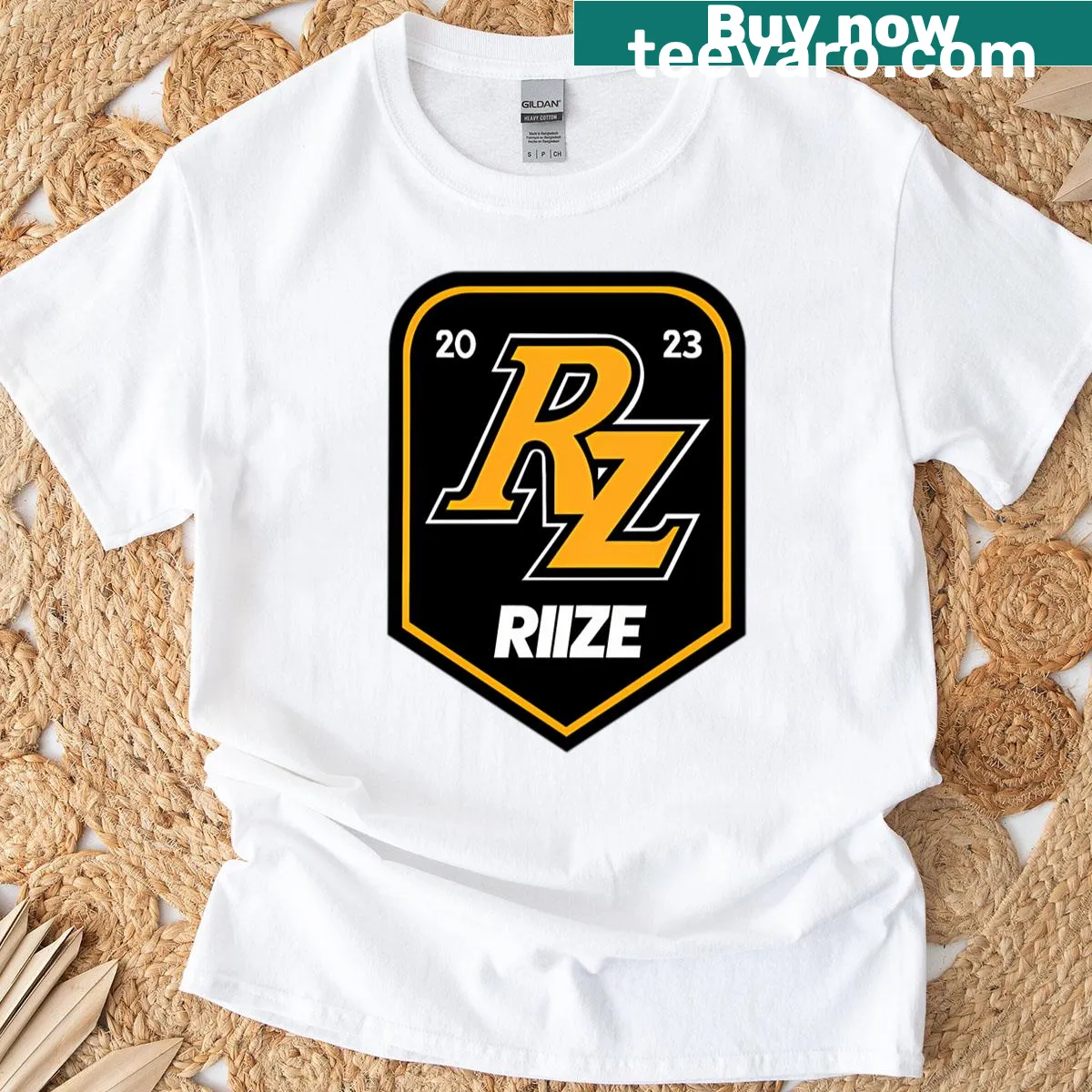 T-shirt with Riize band logo prominently displayed — on a men's t-shirt