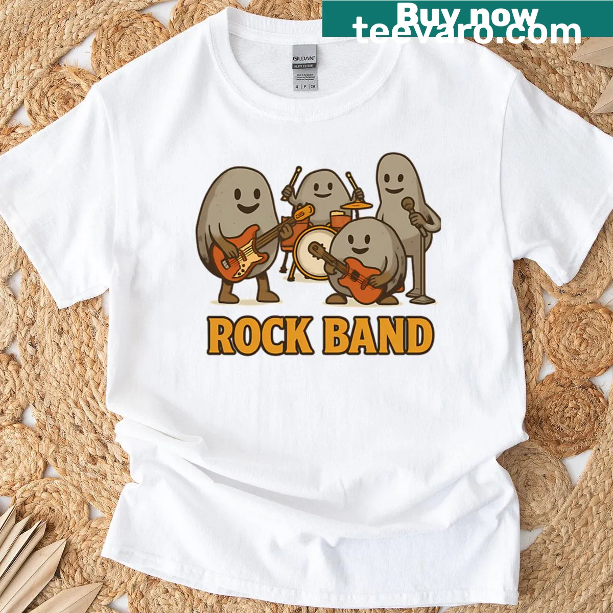 T-shirt featuring bold typography of a famous rock band — on a men's t-shirt