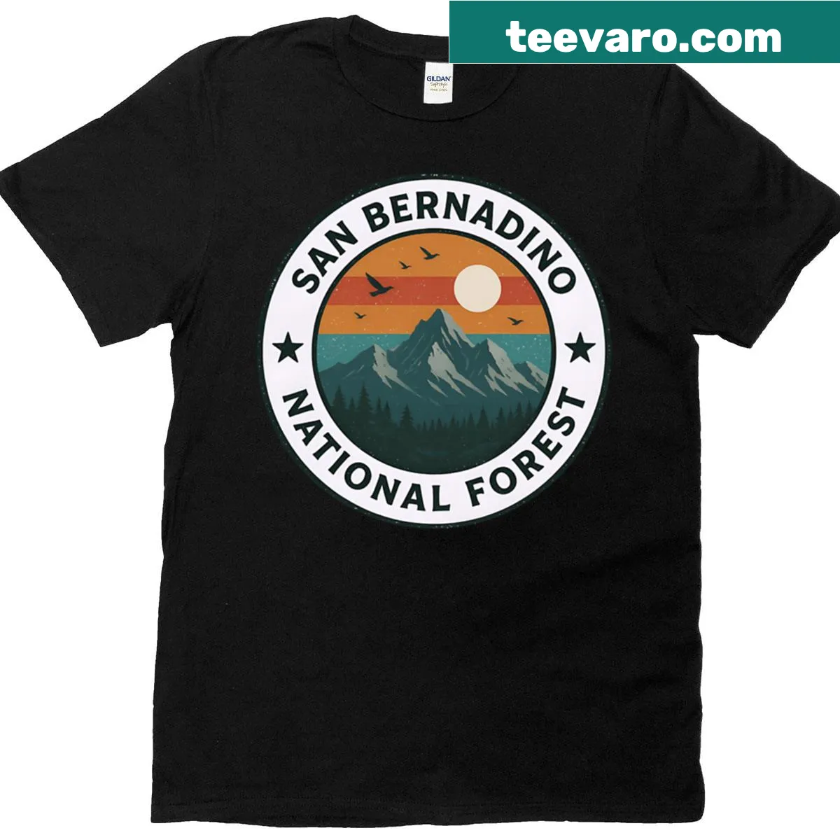 Adventure-themed t-shirt featuring San Bernardino National Forest — on a men's t-shirt
