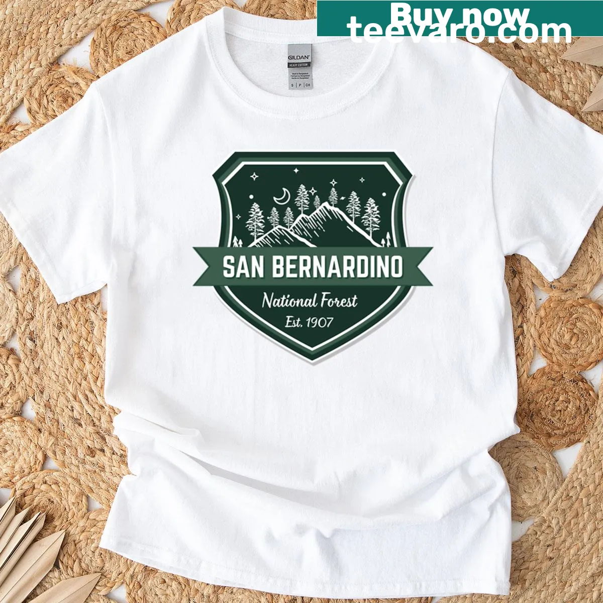 Scenic mountains illustration on a San Bernardino National Forest T-shirt — on a men's t-shirt