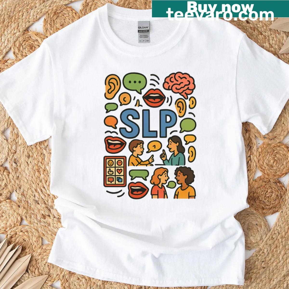 T-shirt with speech therapy communication illustrations for SLPs — on a men's t-shirt