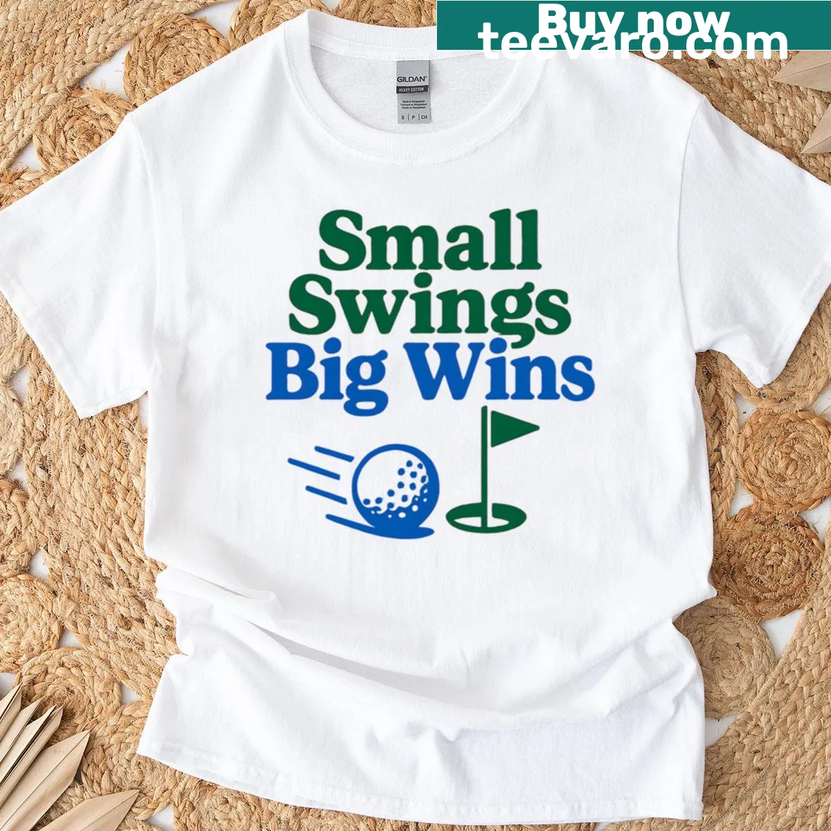 Motivational typography on a t-shirt emphasizes small efforts leading to big wins. — on a men's t-shirt