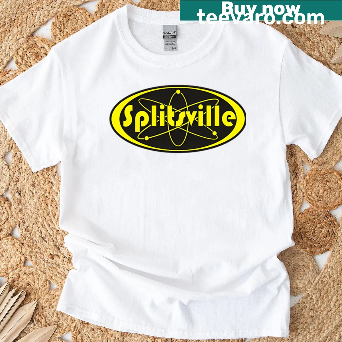 Modern logo design on Splitsville T-shirt — on a men's t-shirt