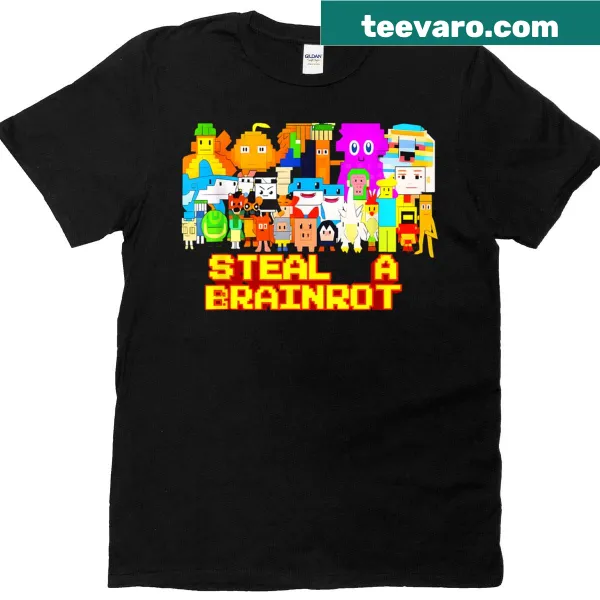 Humorous gaming t-shirt with 'Steal A Brainrot' graphic