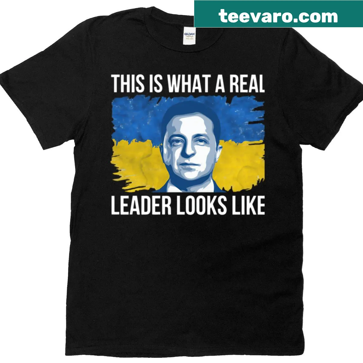 T-shirt with 'Support Ukraine' text design — on a men's t-shirt