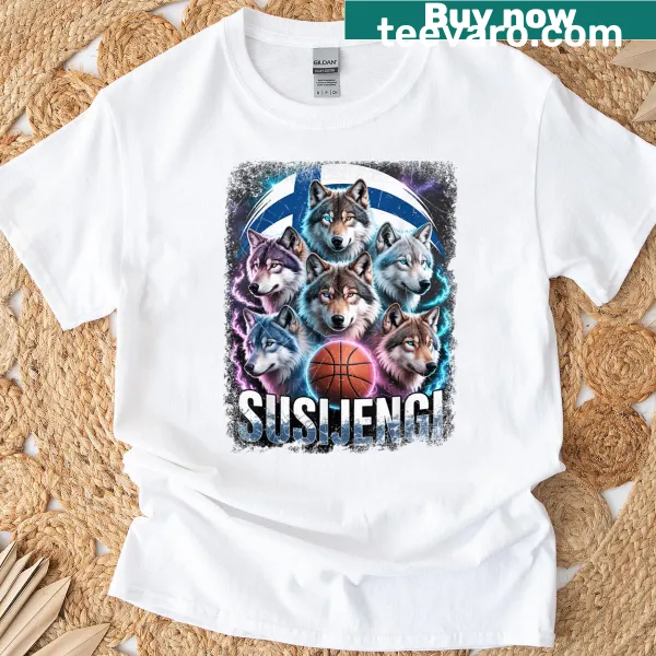 Finnish basketball fan t-shirt with Suomi wolf and Finland flag illustration