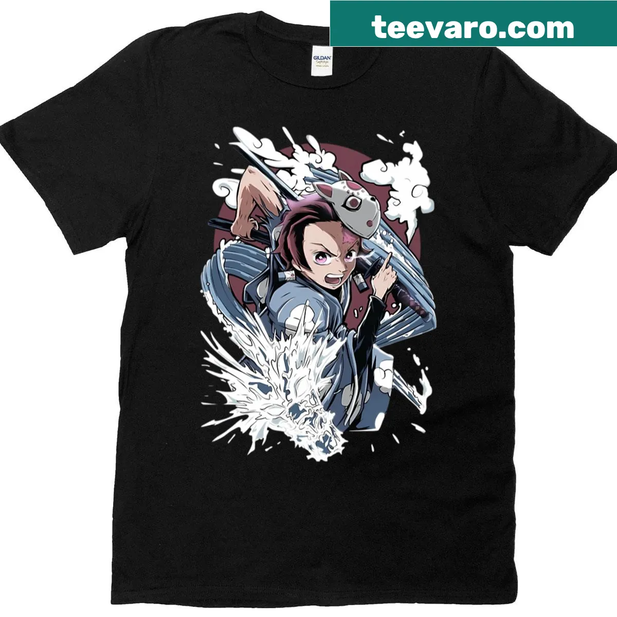 Illustrative T-shirt featuring Tanjiro Kamado from anime — on a men's t-shirt