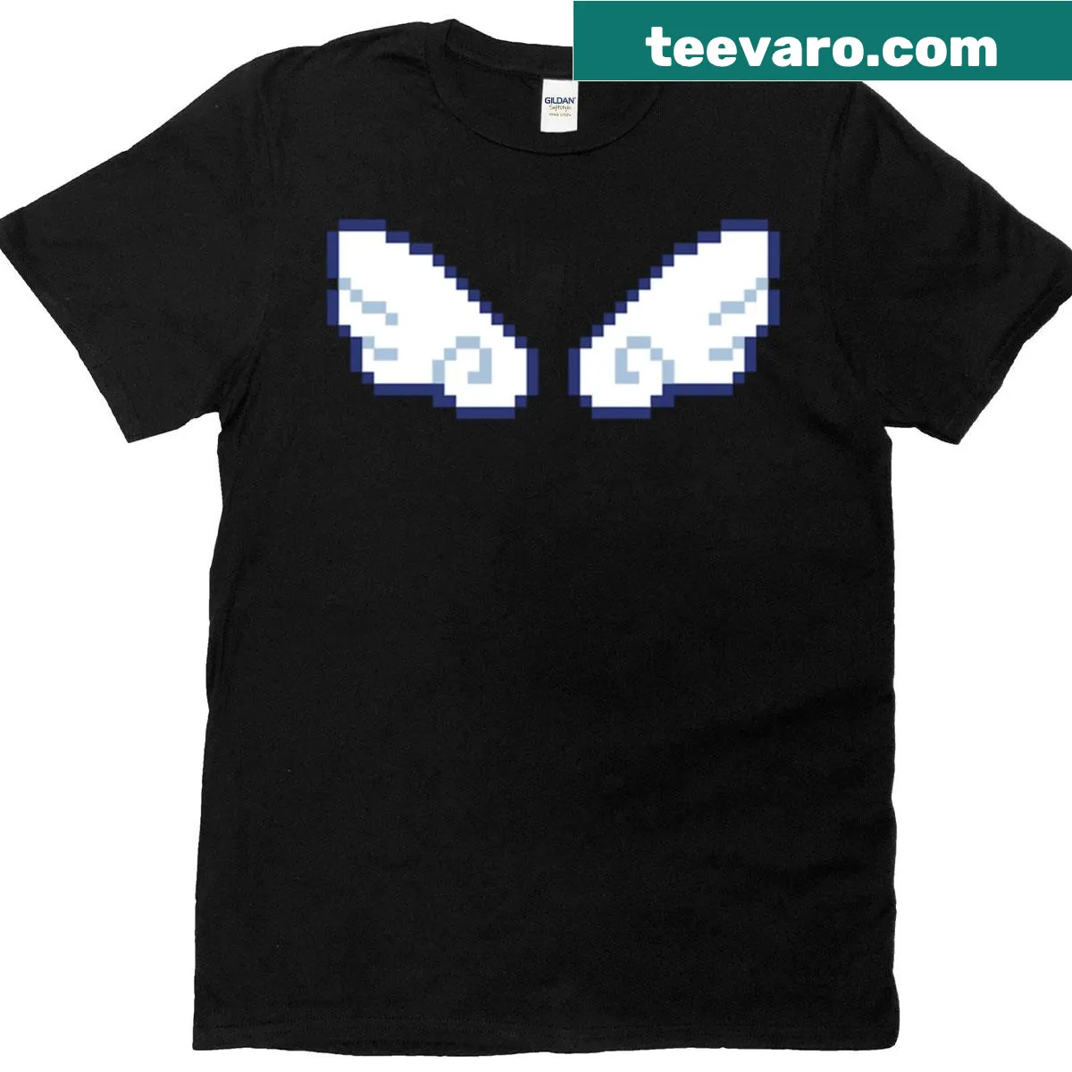 Illustrated angel wings graphic T-shirt — on a men's t-shirt